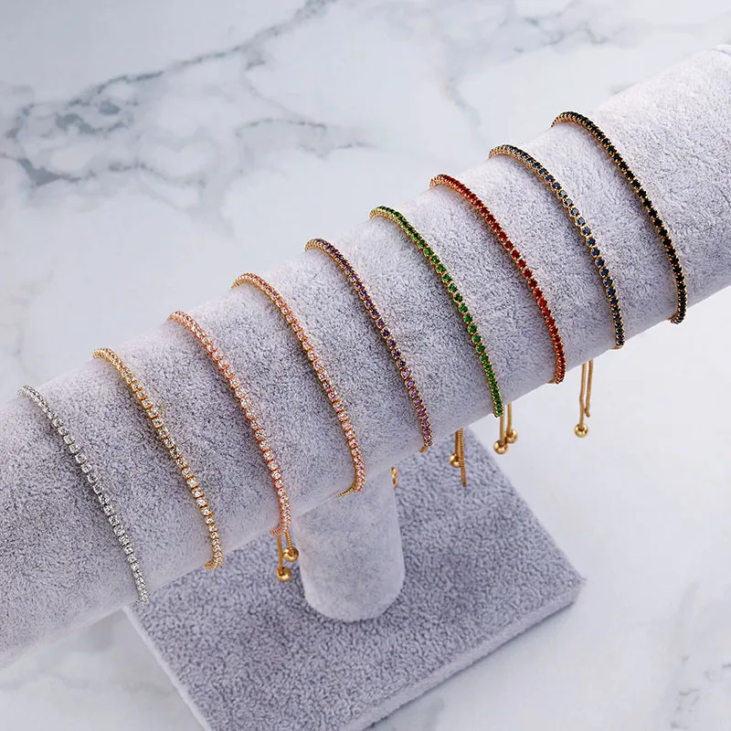 

Crystal Silver Rose Gold Slider Bracelet Adjustable Bangle Women Card Jewelry Round 2mm Bracelet