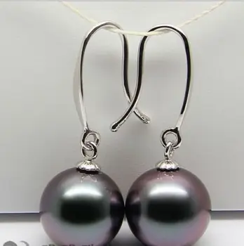

hj 00317 a pari of AAA round 10-11mm tahitian black red pearl earrings