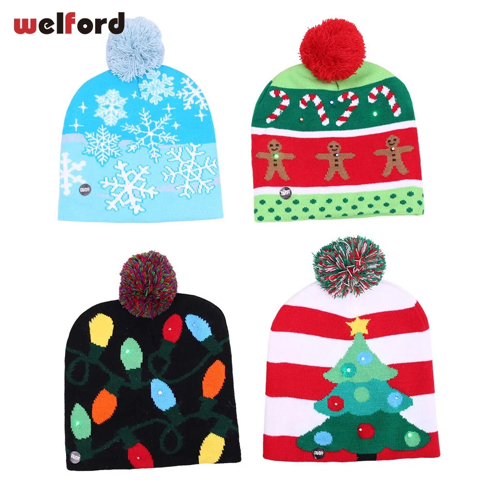 

LED Christmas hat Beanie Ugly Christmas Sweater Christmas Tree Beanie Light Up Knitted Hat for Children Adult Christmas Party