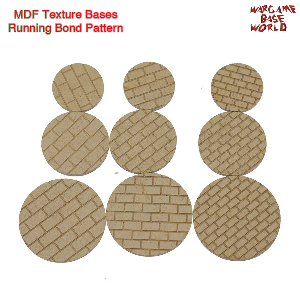 

MDF Texture Bases - 25mm - 40mm Round Running Bond Pattern Bricks Texture bases - Laser Cut wood
