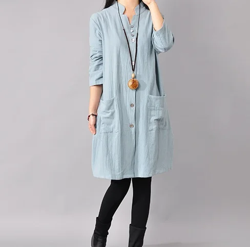 

new spring/autumn maternity shirts linen women's long shirts pregnant shirts dresses 16139