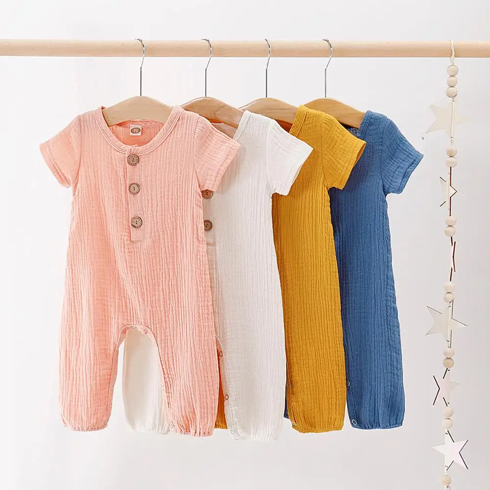 Baby Rompers Summer Short Sleeve Infantil Bebes Girls Playsuits Clothes Candy Color Toddler One Piece Jumpsuits Newborn Overalls
