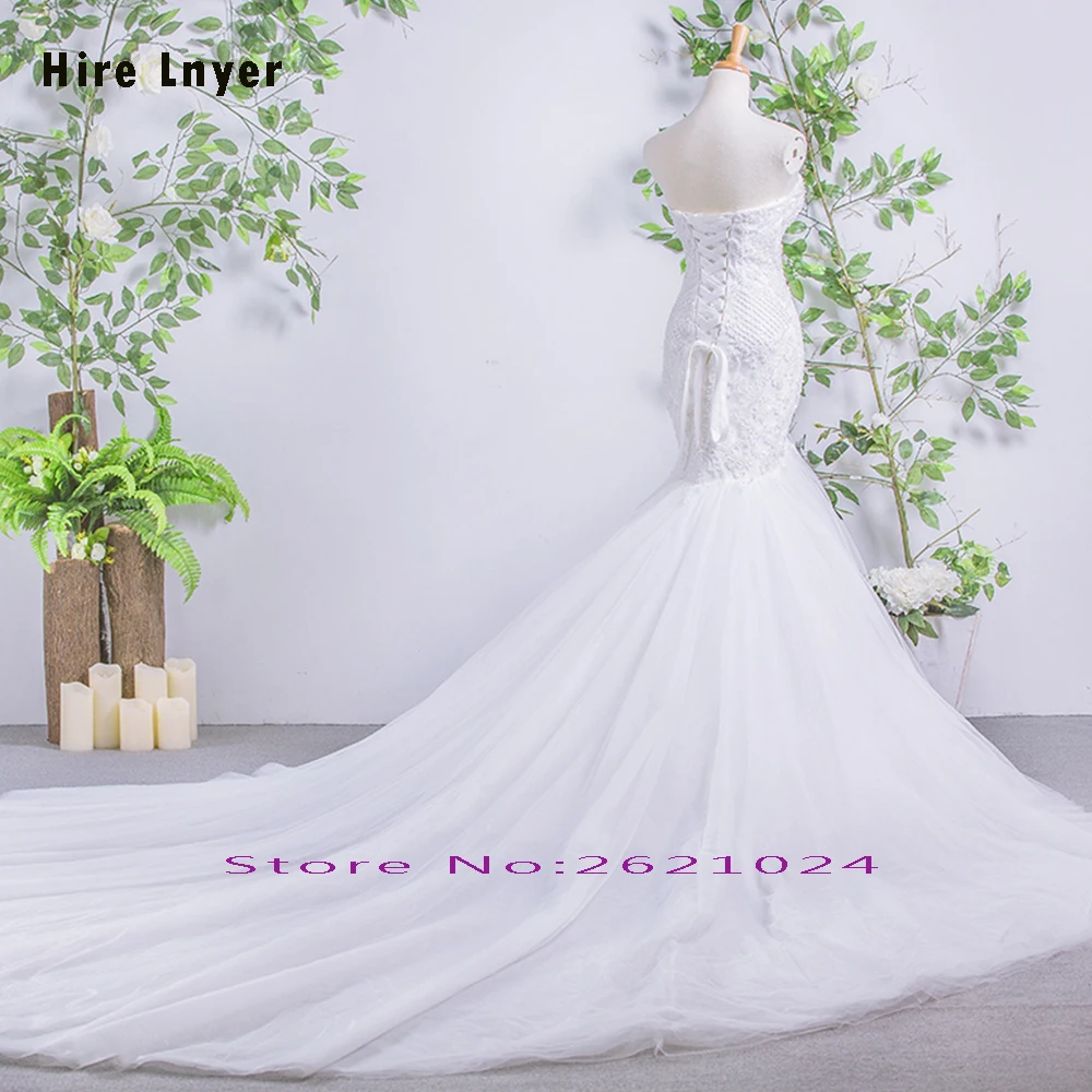 Нанимайте LNYER Новое поступление кружевные полностью бисероплетенные жемчугом Свадебные платья русалки Alibaba Китай Vestido De Noiva Sereia