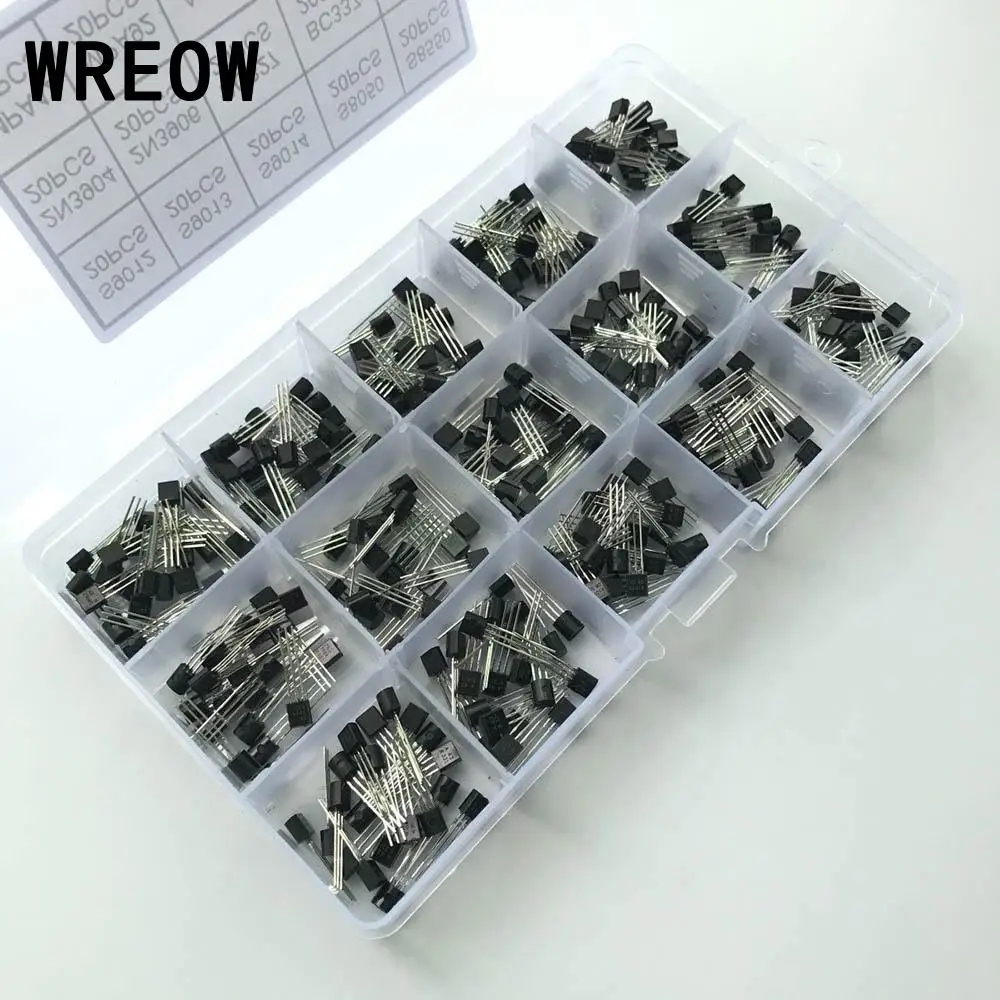 

600pcs 15Value NPN PNP Transistor TO-92 Assortment Assorted Kit Set 2N2222 2N3904 S9018 S9013 C1815 2N3906