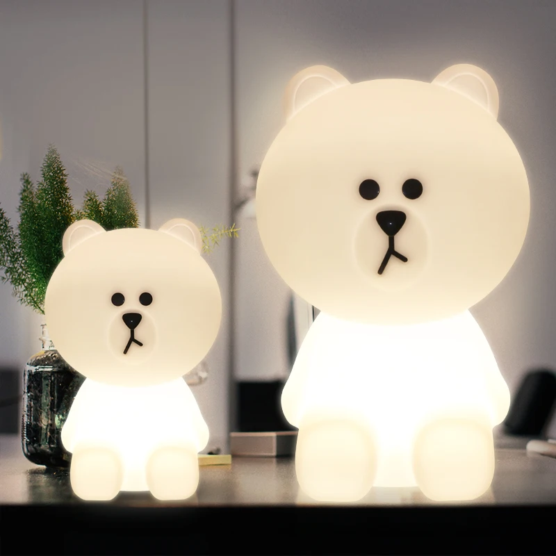 Lâmpada de Mesa Luminárias para o Bebê Quarto dos Miúdos Luz da Noite das Crianças Urso Marrom Bonito Lâmpada Lampe Lamparas Led Criativo 21 Cheap Luzes noturnas