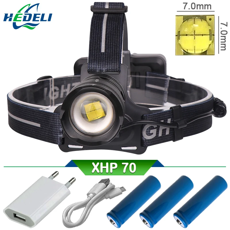 

xhp70 headlight Power Bank headlight 30000 lumen headlamp 18650 rechargeable head lamp usb high power led head torch camping