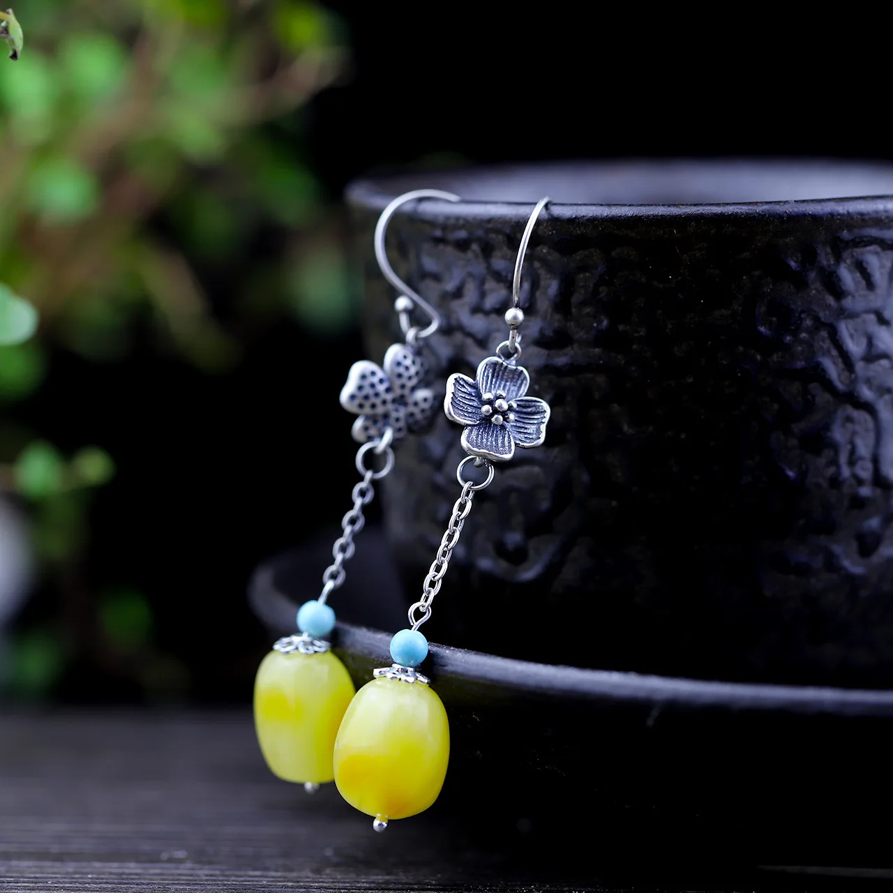 

Silver Product S925 Pure Silver Jewelry Original Design Thai Silver Ethnic Customs Lady H2018y Wax Eardrop Handmade