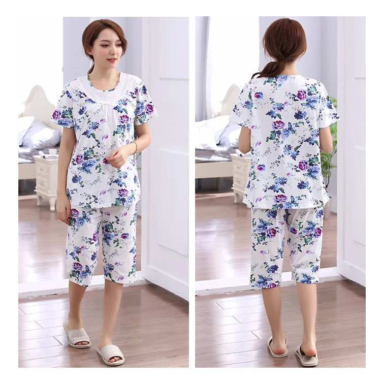 Женская домашняя одежда пижамы женские летние 100% хлопок шорты с короткими рукавами цветочный домашняя пижама одежды Досуг бренд для женщин