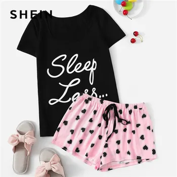 SHEIN Cute Short Sleeve Slogan Tshirt And Heart Print Drawstring Waist Shorts Pajamas Set Women Summer Casual Sleepwear Pj Set
SHEIN Cute Short Sleeve Slogan Tshirt And Heart Print Drawstring Waist Shorts Pajamas Set Women Summer Casual Sleepwear Pj Set