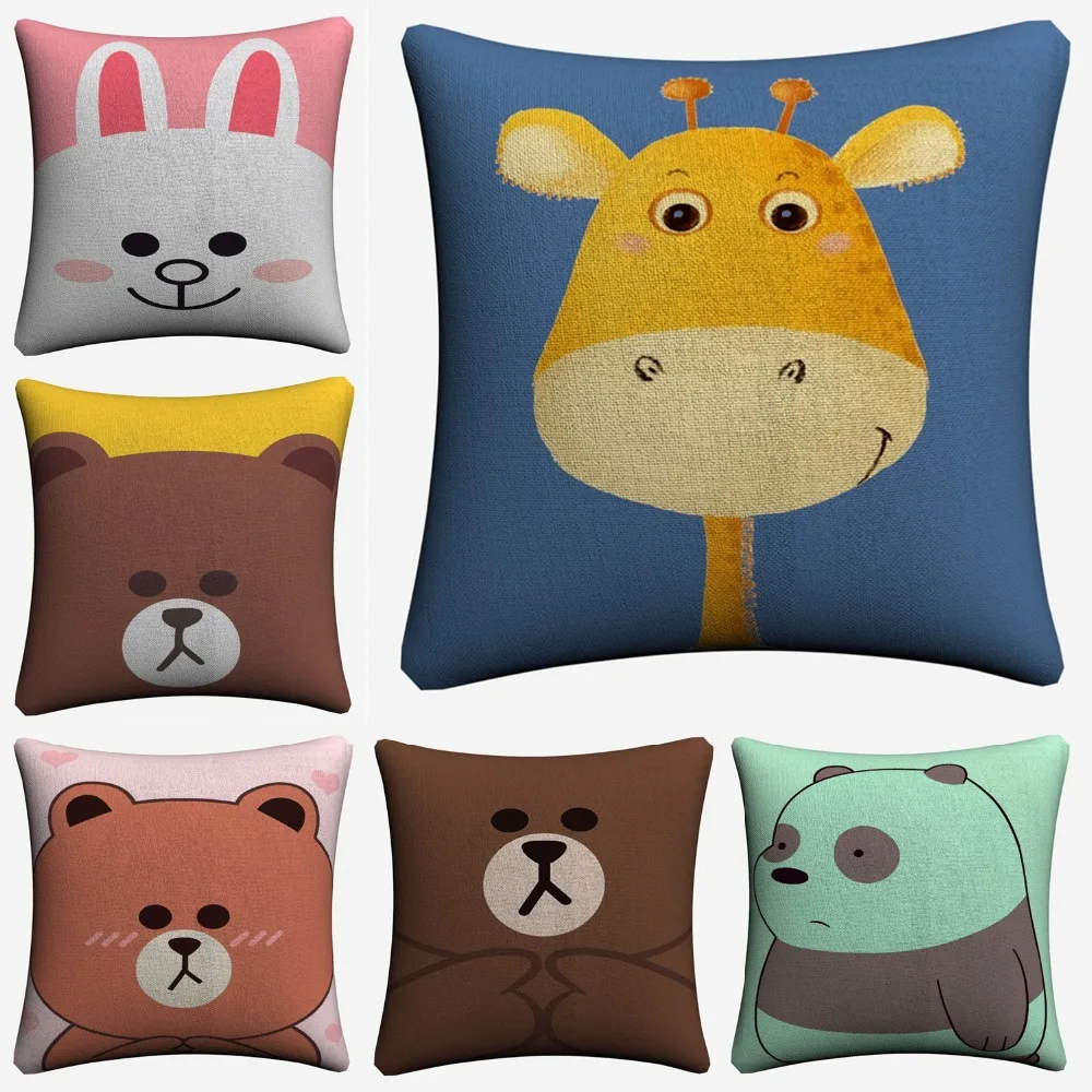 Anak Anak Kartun Big Wajah Hewan Gambar Kartun Dekoratif Linen Bantal Cover Untuk Sofa Kursi 45X45Cm Sarung Bantal Dekorasi Rumah Almofada Cushion Cover AliExpress