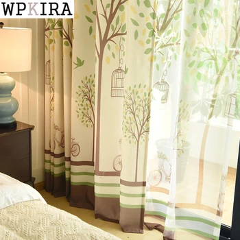 

Rustic Faux Linen Nature Green Tree Pattern Tulle Curtain Window Treatment Drapes Blackout Curtains for Marriage Bedroom 252&30