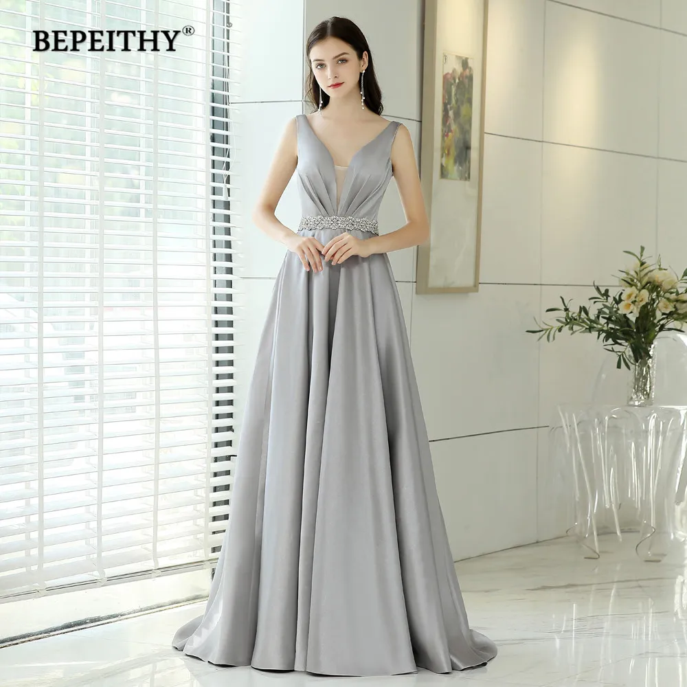Abendkleider Evening Dresses Long With Crystal Belt Vintage V Neck Elegant Formal Gown Robe De Soiree Cheap Prom Dress 2019