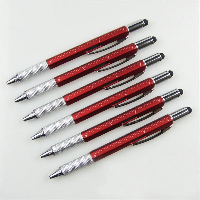 1 шт. 6 в 1 многофункциональная шариковая ручка-отвертка шкала линейка сенсорный экран ручка Инструмент Обучающие офисные принадлежности - Цвет: Red