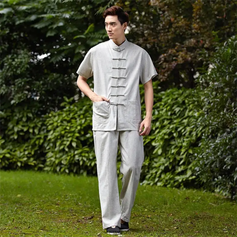 New Gray font b Chinese b font Men Tai Chi Uniform font b Traditional b font