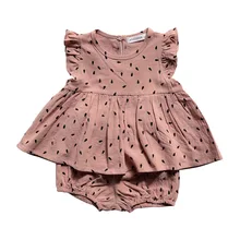 Ins/ летние детские комплекты для маленьких девочек, милые детские топы с оборками и принтом, комплекты одежды для маленьких девочек