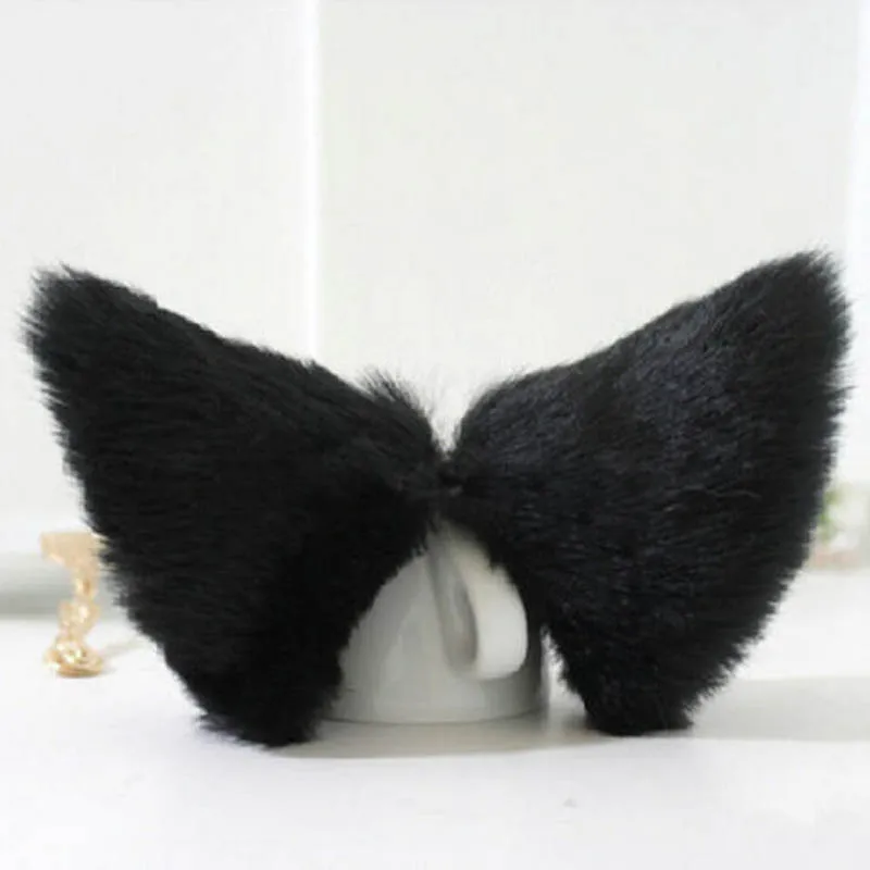 

Free shipping Cosplay Party Cat Fox Long Fur Ears Neko Costume Fashion Hair Clip Orecchiette