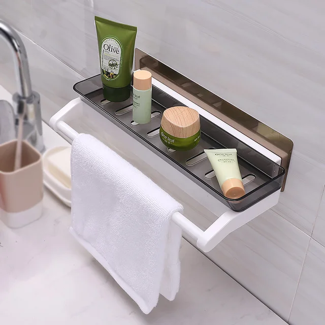 Double Color Bathroom Shelf Wall Mounted Type Suction Cup Storage Double Color Bathroom Shelf Wall Mounted Type Suction Cup Storage Rack Lengthen And Increase