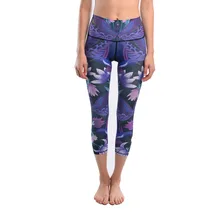JIGERJOGER Небеса птицы лотоса стрекозы фиолетовые упражнения женские 3/4 укороченные шорты брюки "Капри" для йоги Леггинсы беговые Джеггинсы шорты