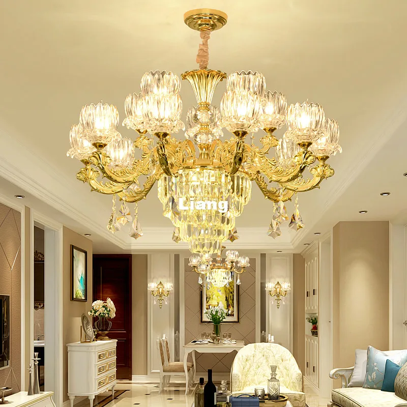 

Modern Luxury Lobby Crystal Chandelier Lighting Golden Classical Crystal Stair E14 Zinc Alloy Crystal Chandelier Home Decoration