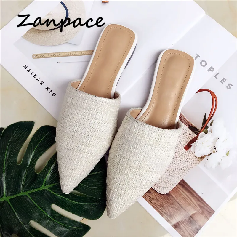 Шлепанцы Zanpace женские льняные домашняя обувь на плоской подошве низкий