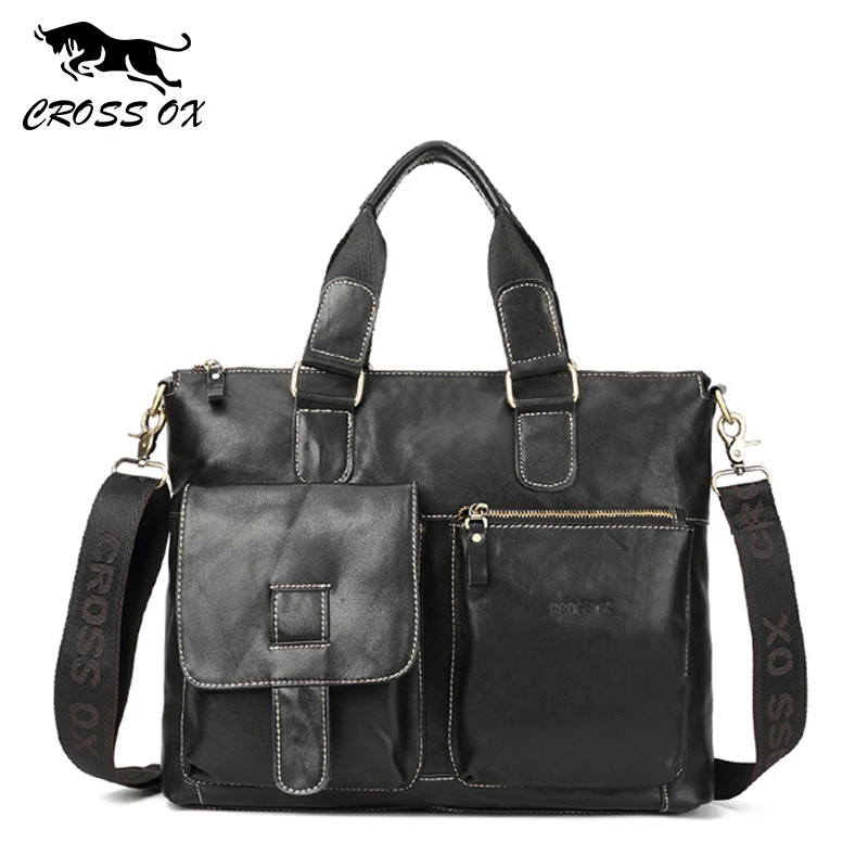 New Real Leather Men/'s Briefcase Handbag shoulder bag Satchel Black