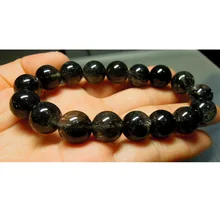 Натуральный черный Рутиловый Кварц готовой стрейч мужской браслет круглые большие бусины 12,5 мм