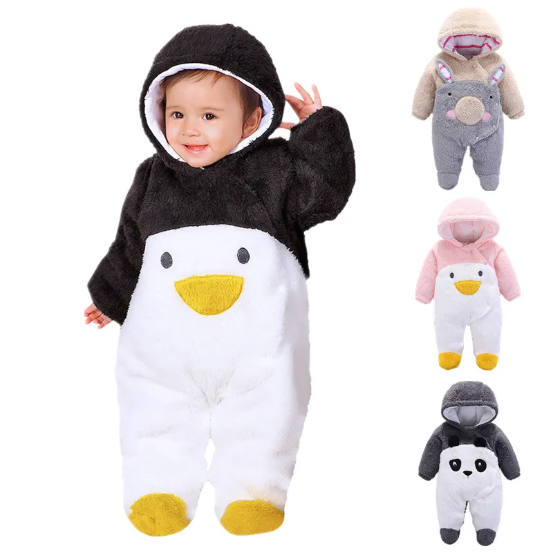 

Baby Rompers Winter Thick Climbing Clothes Newborn Boys Girls Warm Jumpsuits Cartoon Penguin Rabbit Panda Infant Hooded Overalls