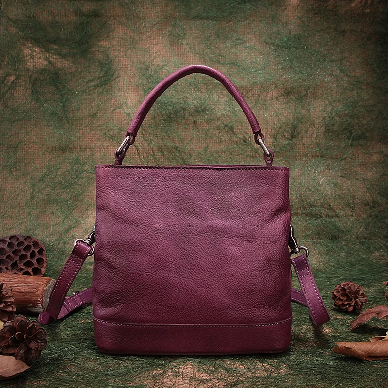 

Retro Handbag Women Shoulder Bag Genuine Leather Top-Handle Bag 2019 Casual Messenger Bag Handmade Large Capacity Handbag