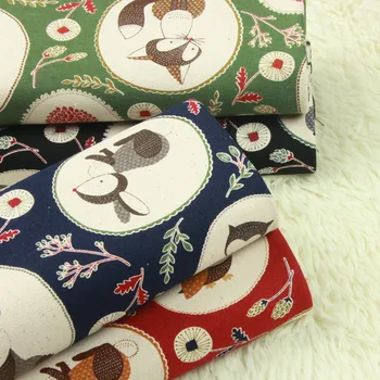 

Half Yard import Cotton Linen Retro FabRic With Japanese Cartoon Print Handmade DIY Patchwork Mouth Gold Package Bag Cloth A750