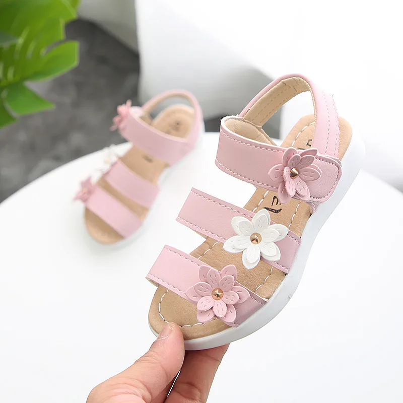 Новинка года; стильные летние сандалии для девочек; пляжные детские сандалии; сандалии принцессы с цветами; модная детская обувь; цвет белый, желтый, розовый - Цвет: pink