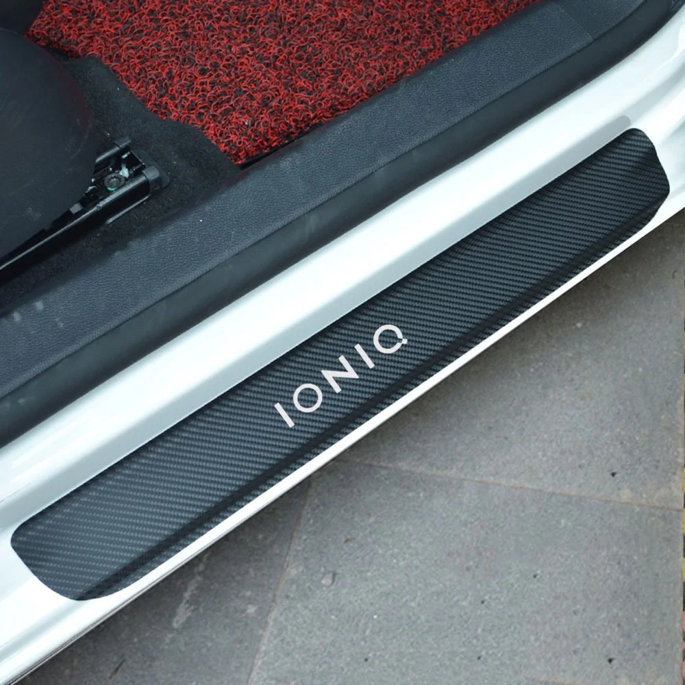 Виниловая наклейка из углеродного волокна для защиты порога автомобиля, Накладка для hyundai Ioniq, автомобильные аксессуары - Название цвета: Серебристый