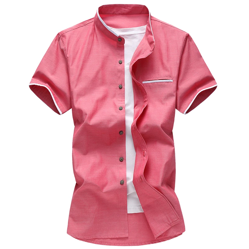 Хорошее качество, летняя мужская Повседневная рубашка с коротким рукавом размера плюс 7Xl, дышащие мужские роскошные брендовые рубашки - Цвет: Rose Red