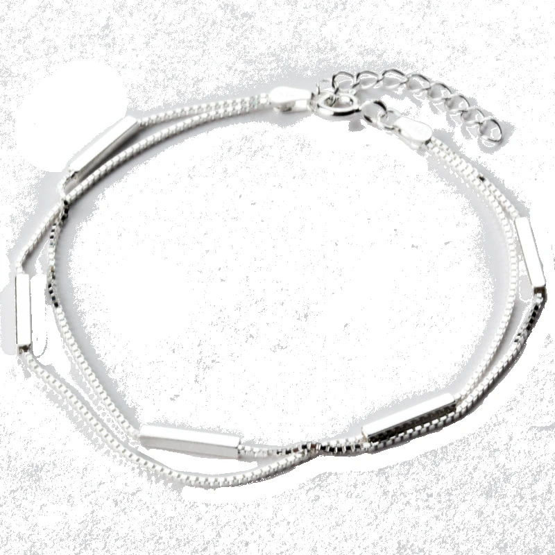 Браслеты из стерлингового серебра 925 пробы для женщин, многорядные двухслойные браслеты и браслеты, геометрические палочки, браслеты-подвески на цепочке