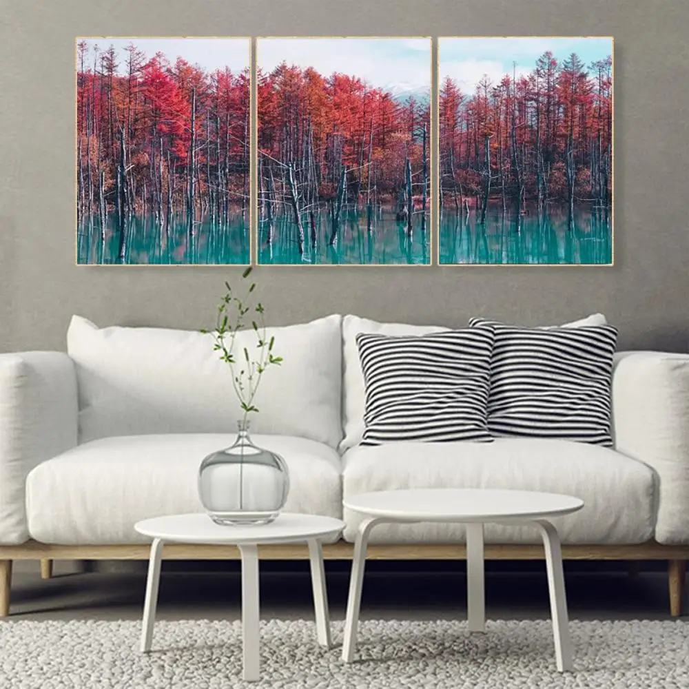 

Laeacco Canvas Painting Calligraphy Nordic Home Living Room Wall Decor Pictures Outside Wall Artwork Forest Posters and Prints