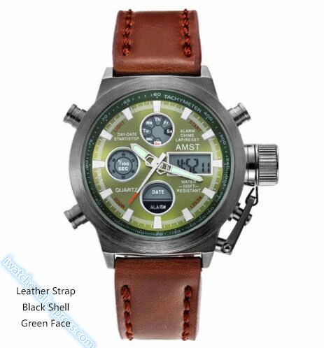 Мужские модные спортивные военные наручные часы новые AMST часы мужские люксовый бренд 5ATM 50m светодиодный цифровой аналоговый кварцевые часы для дайвинга - Цвет: L black green