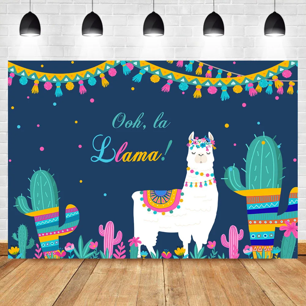 

NeoBack Llama Birthday Llama Fun Photography Background Blue Llama Baby Shower Llama Party Banner Backdrops