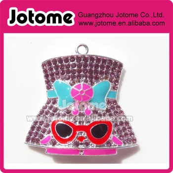 

100pcs/lot Inspired Rhinestone Enamel Girl Dress Shape Pendant