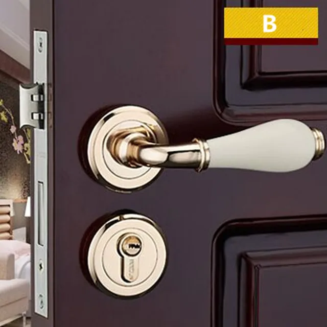 Moden Fashion Split Mechanical Interior Door Lock Golden Bathroom Moden Fashion Split Mechanical Interior Door Lock Golden Bathroom Bedroom Kitchen Solid Wood Ceramic Handle Locks