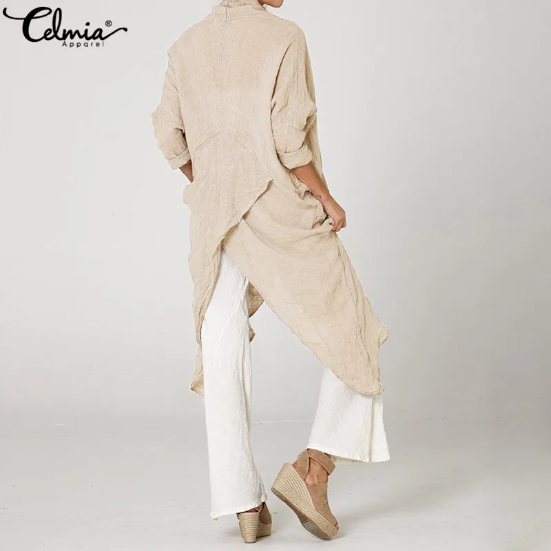 2019 Fashion Women Tops and Blouses Celmia Vintage Asymmetrical Top Casual Long Shirts Cowl Neck Solid Loose Blusas Mujer S-5XL - 4.00001E+12