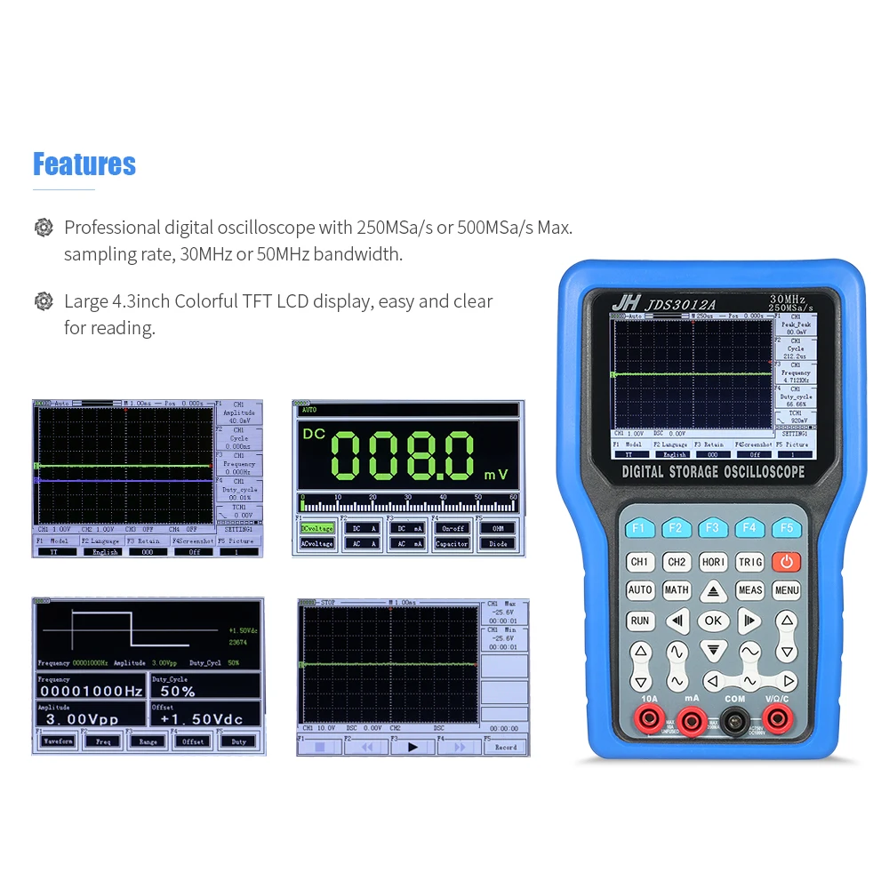 3 In 1 Digital Oscilloscope Multimeter Signal Generator Probe 250Msa/s 2 Channel USB interface for Data Storage Oscilloscopes