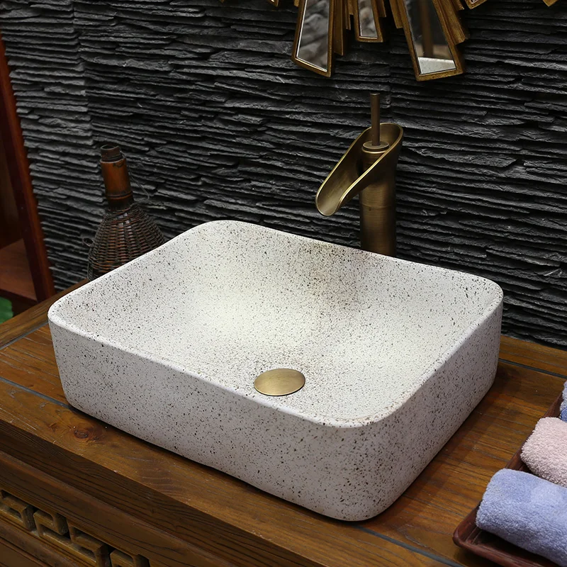 Rust grain vintage Europe Vintage Style China Handmade Lavabo Wash rectangle Artistic Bathroom Sink ceramic (24)