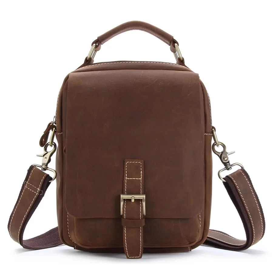 

Brand Thick Handmade Genuine Crazy Horse Leather Casual Handbag Men's Cross Body Shoulder Bag Male Handle Pack Messenger Bags