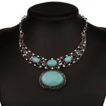 Bohe Bohemian Gorgeous Oval Blue Stone Statements Necklace For Women Retro Vintage Costume Choker Necklaces Jewelry Bohe Bohemian Gorgeous Oval Blue Stone Statements Necklace For Women Retro Vintage Costume Choker Necklaces Jewelry