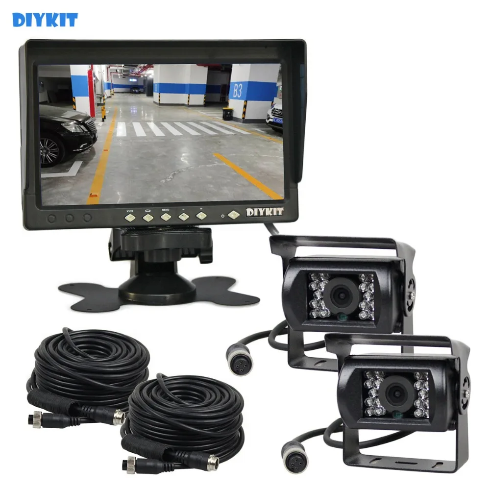 

DIYKIT 7inch AHD IPS Backup Monitor Rear View Monitor 2 x Waterproof Night Vision 1080P AHD LED Camera for Bus Houseboat Truck