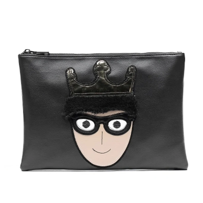 New iPad Men Shoulder Bag Solid Personality Prince Pattern Pu Leather Zipper Handbag Wrist For Boys |