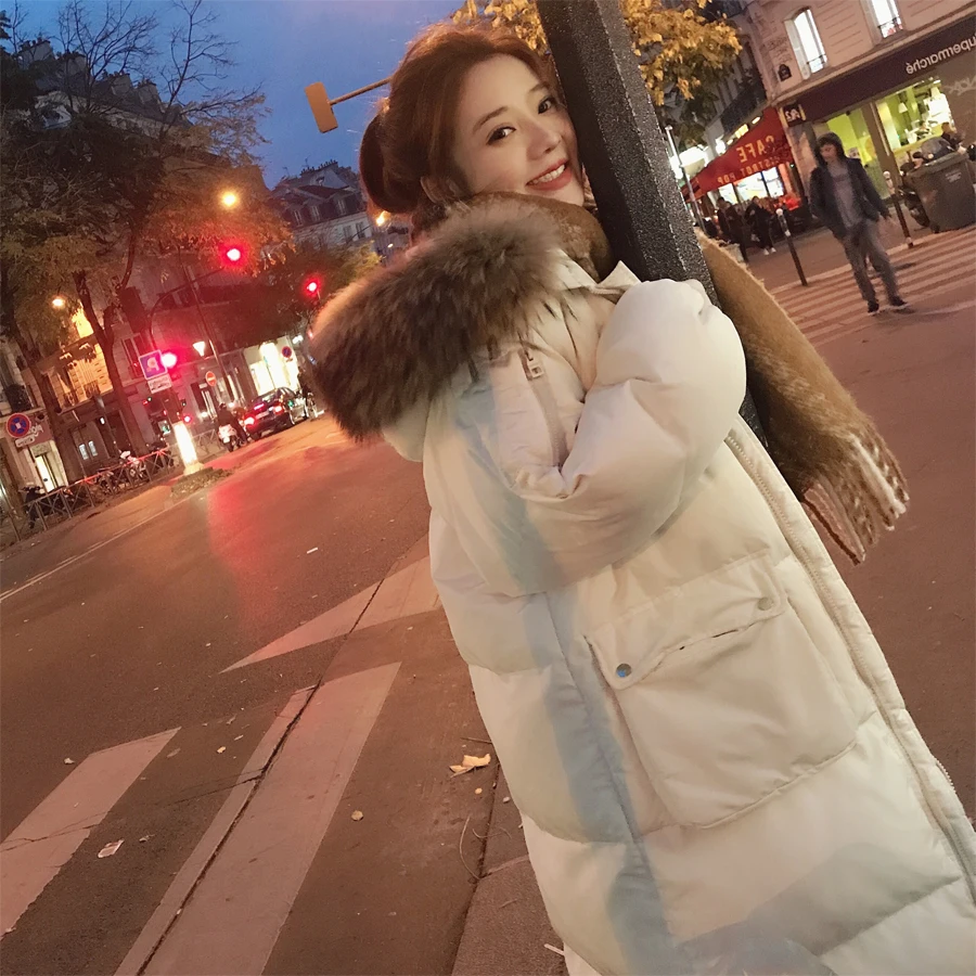 Mode Capuchon 2018 D'hiver black Nouveau Manteaux Long Survêtement Et Veste Col Parkas À Fourrure Femelle Chaud White Épais De Manteau Parka Femmes Grand Xq6Bx76