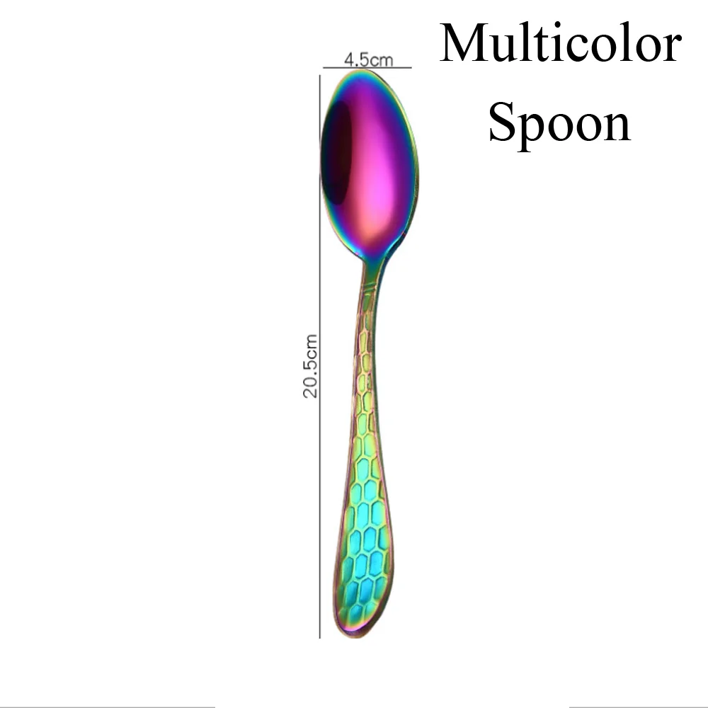 1 шт. многоцветная высококлассная столовая посуда из нержавеющей стали столовые приборы вилка для стейка чайная ложка принадлежности для приготовления обеда инструменты для дома и кухни - Цвет: Spoon multicolor