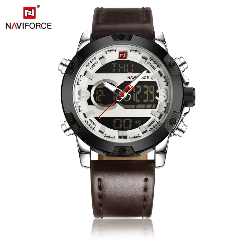 Мужские часы от ведущего бренда Naviforce, роскошные спортивные цифровые военные мужские часы из натуральной кожи, мужские наручные часы с хронографом 9097 - Цвет: NA909705 without box