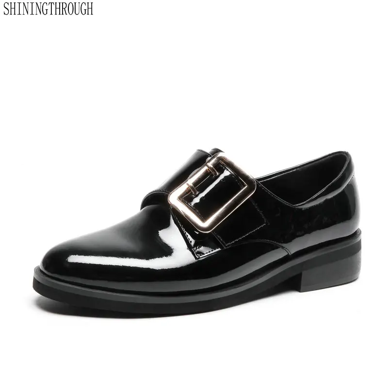 

Women Low Heel casual Shoes Female genuine Leather Brock Chunky Shoes Lady Casual Loafers large size 43