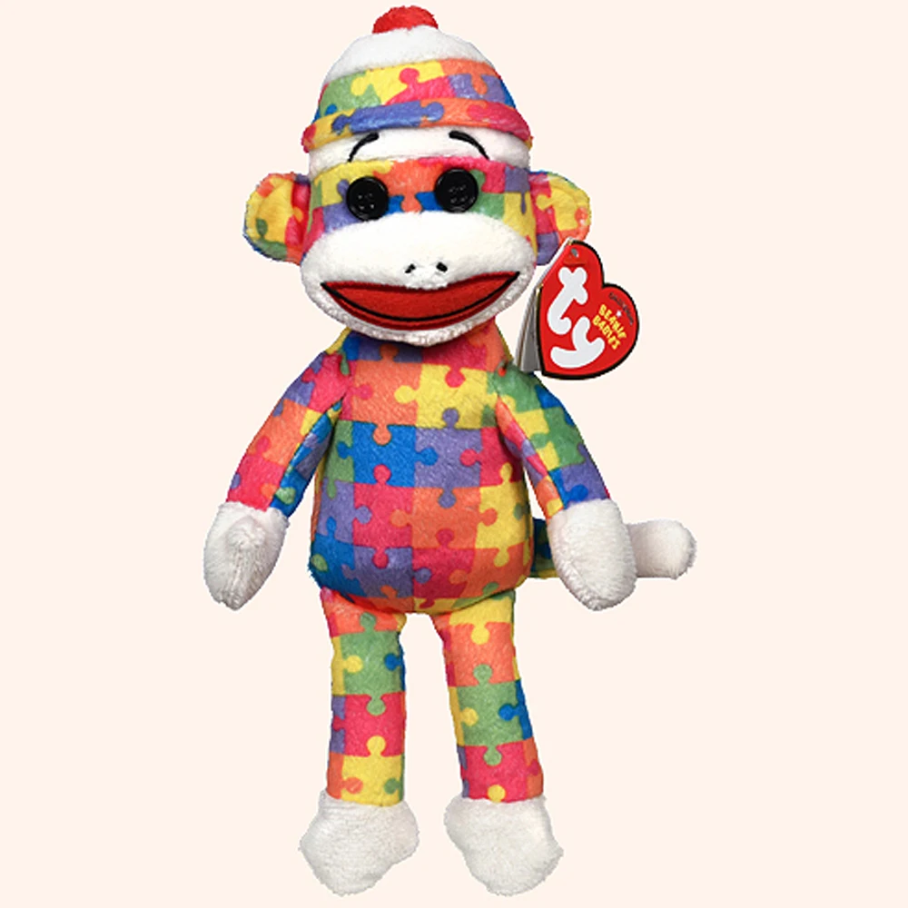 Pyoopeo Ty Beanie Babies 10" 25cm Sock Monkey Jigsaw Plush Medium